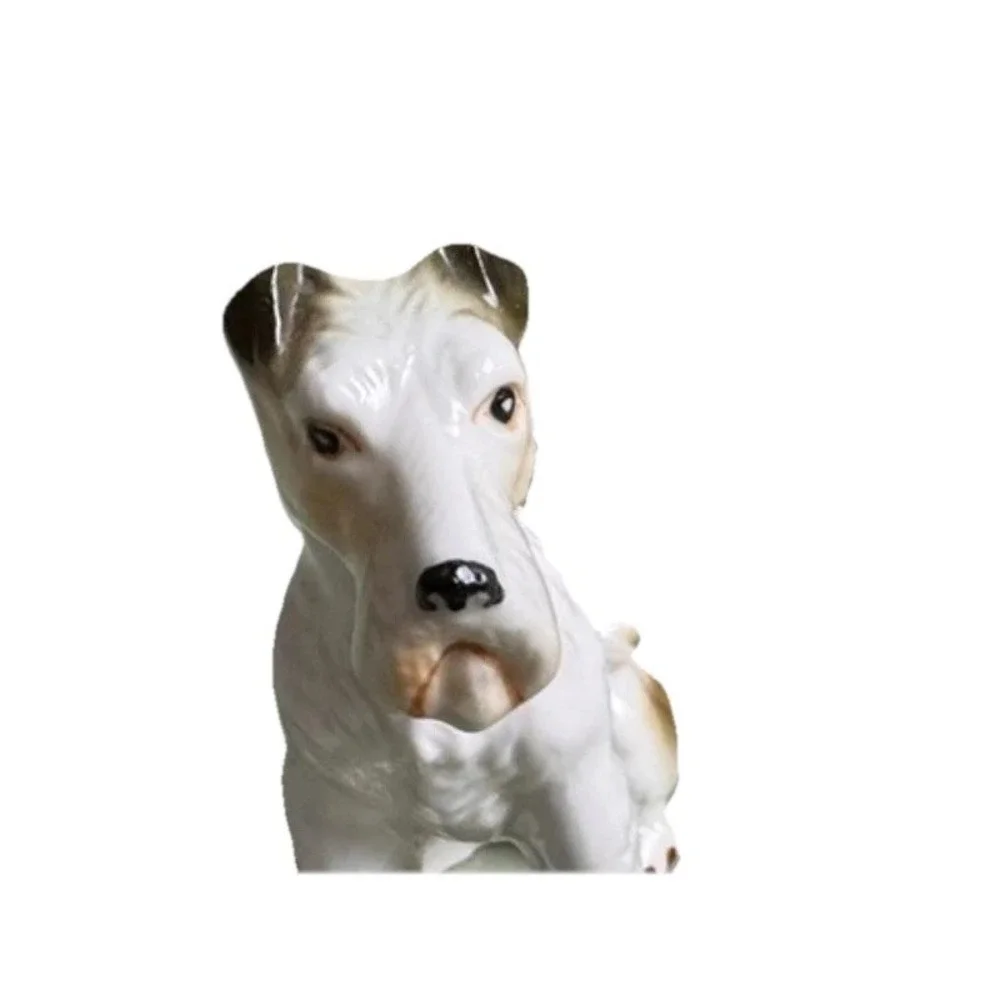 VTG Porcelain Seated Wire Fox Terrier Glossy White w/Tan Accent Perky Alert Pose